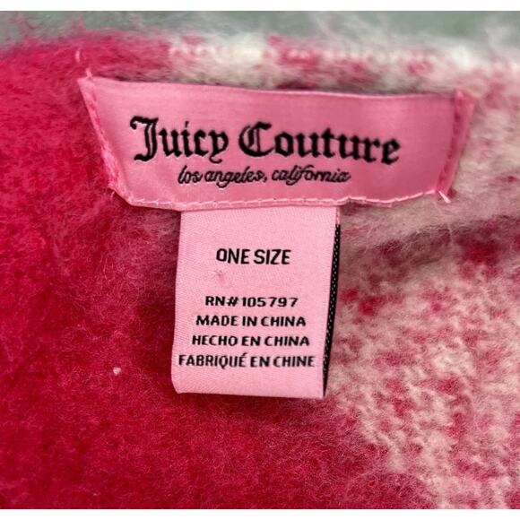 Juicy Couture Pink Checkered Fringe Scarf Wrap Shawl One Size - Picture 2 of 4